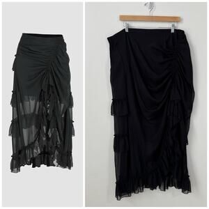NWT CIDER Ruffle Sheer High Waist Maxi Skirt Plus Size 2XL Black Ruched